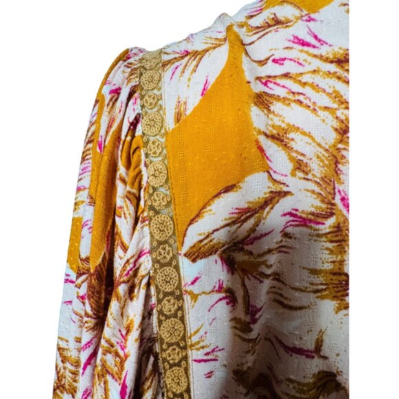 NWT Bohemian Small Band Of The Free Top Blouse Gold Blush Pink Paisley Print - Picture 8 of 12